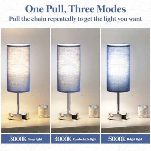 Blue Bedside Table Lamp for Bedroom - Small Nightstand Lamp for Girls