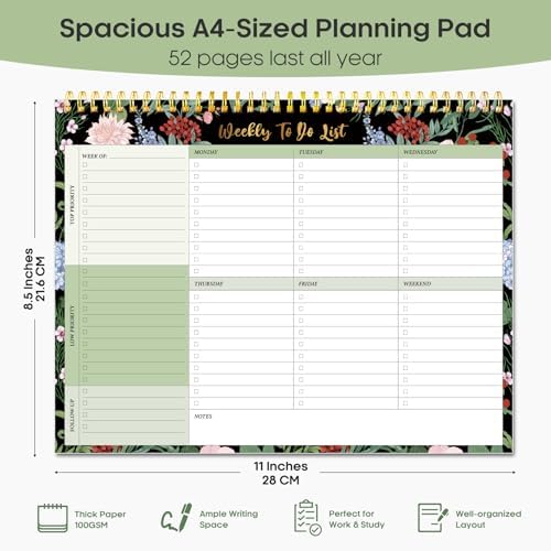 Taja Weekly To Do List Notepad, Undated Weekly Planner Pad, 8.5" x 11"