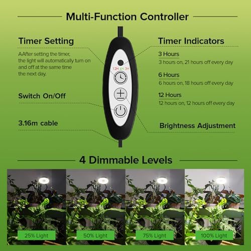 Desktop Plant Grow Light,12w Growing Lamps High Ppfd,Full Spectrum Desk Growth Light with Automatic Timer,4 Dimmable Levels（Black）