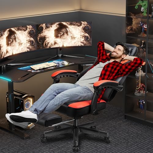 Gaming Chair with Footrest, Massage Lumbar Support, Height Adjustment, and 360° Swivel Seat, Ergonomic Design for Gaming