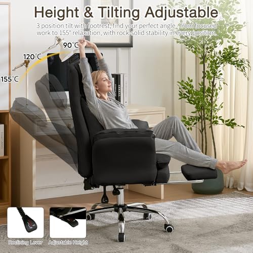 JOMEED Cloud Cross Legged Office Chair with Footrest and Flip Armrest,Black