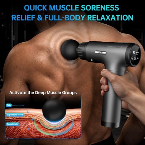 Gvber Massage Gun Deep Tissue 30 Speeds 6 Heads, Grey