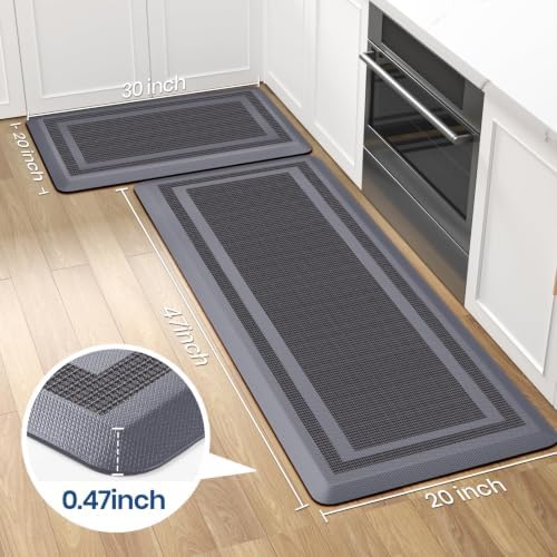 2PCS Kitchen Rugs Cushioned Anti-Fatigue Kitchen Mats Comfort Standing Mat