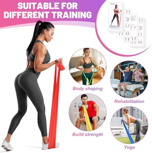 5 Pcs Resistance Bands, Professional Exercise Bands Elastic Stretch Bands for Fitness Yoga Pilates Stretching Strength Training, Workout Bands for Women and Men Home Gym