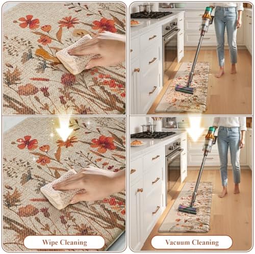KIMODE Fall Kitchen Mats Cushioned Anti Fatigue, Orange Boho Farmhouse Rugs