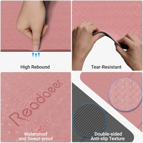 READAEER Foldable Fitness Yoga Mat | 2/5" (10mm) Extra Thick | Non-Slip TPE | 75x26" Extra Long-Wide | Portable & Easy Store | for Yoga, Pilates, Home Gym & Full-Body Workouts