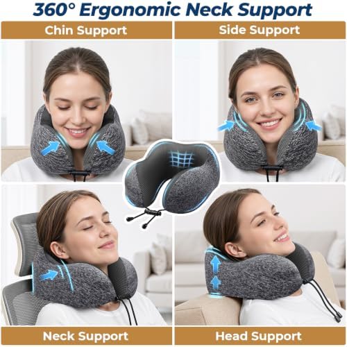 ExploreBliss Travel Pillow, Neck Pillow Airplane, Grey & Black