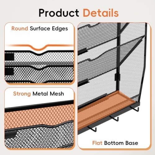 Wall File Holder Hanging Wall File Organizer, Wall Mount Mail Holder and Paper Organizer with Bottom Shelf & 5 Hooks for Office Home School (8-Tier)