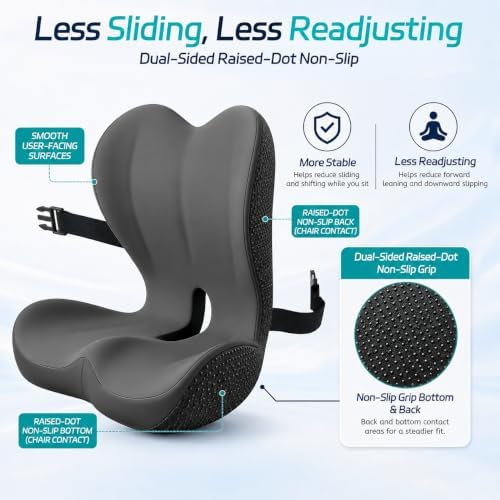 Ergonomic Memory Foam Seat Cushion with Strap for Office Chair (Dark Grey)