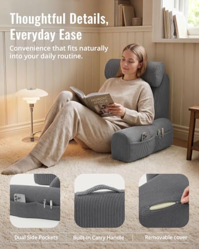 Blissful Diary Reading Pillow with Adjustable Neck & Lumbar Support, Gray