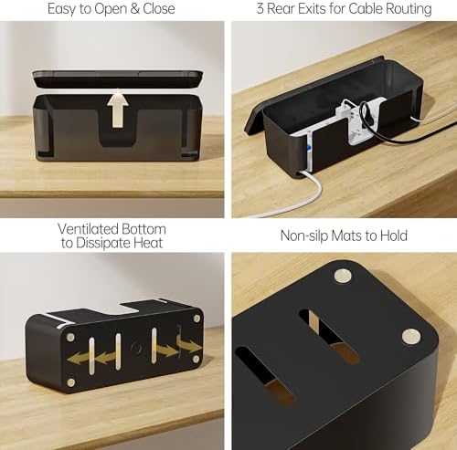 YECAYE 2 Pack Cable Management Box, Pet Friendly Cable Box Organizer for Home & Office, Child-Proof Floor Cord Cover, Cord Management and Cord Hider, Black