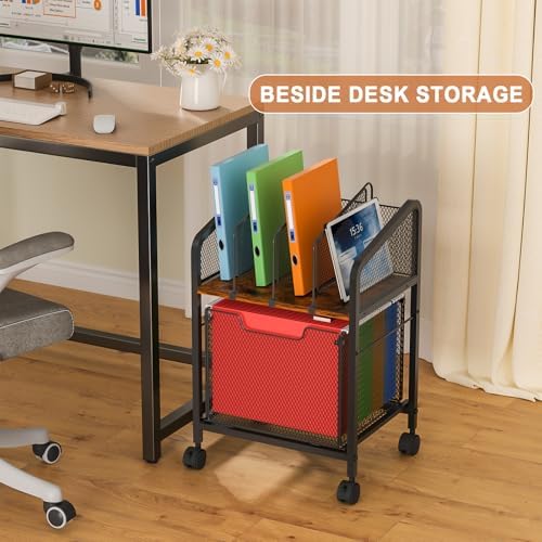 Tiaoheka Rolling File Cabinet with Adjustable Dividers, Vertical Filing Cabinet with Storage Drawer on Lockable Wheels, Hanging File Organizer Beside Under Desk for Office, Home（Patent Pending）