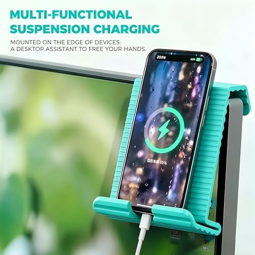 Flexible Silicone Aluminum Phone Holder Tablet Stand with Charging Port Design, Foldable Airplane Laptop/Phone Stand for Home Office Travel (Tiffany)