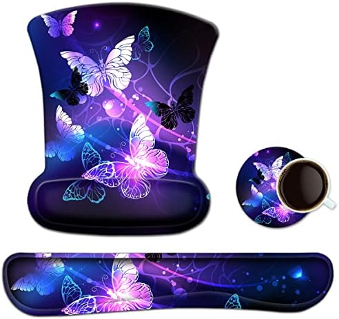 ToLuLu Keyboard Wrist Rest Pad Ergonomic Mouse Pad Set, Gel Mouse Pad for Computer Laptop, Non Slip Mousepad Keyboard Wrist Support Raised Memory Foam for Easy Typing Pain Relief, Art Butterflies