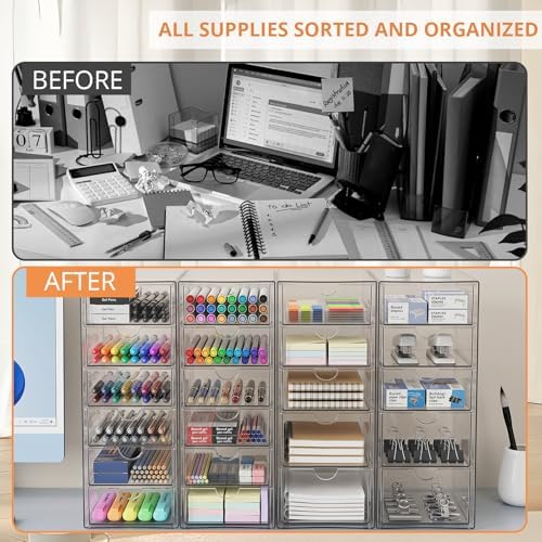 DOMNIU Acrylic Makeup Drawer Storage Organizer with 22 Drawers, 4 Set