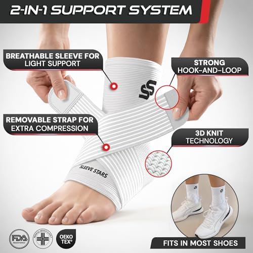 Sleeve Stars Ankle Brace Men & Women Support (Single/L:12"-13"/White)