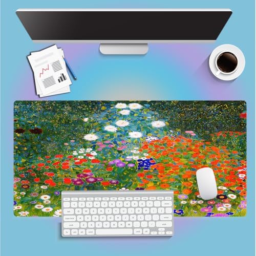 Art Bauerngarten by Gustav Klimt Large Mouse Pad, Flowers Filed Desk Mat