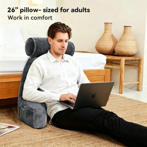 26" Reading Pillow for Sitting Up in Bed, Backrest with Arms