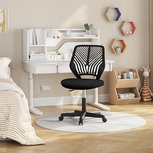 Yaheetech Small Desk Chair, Armless Adjustable Swivel Seat, Black