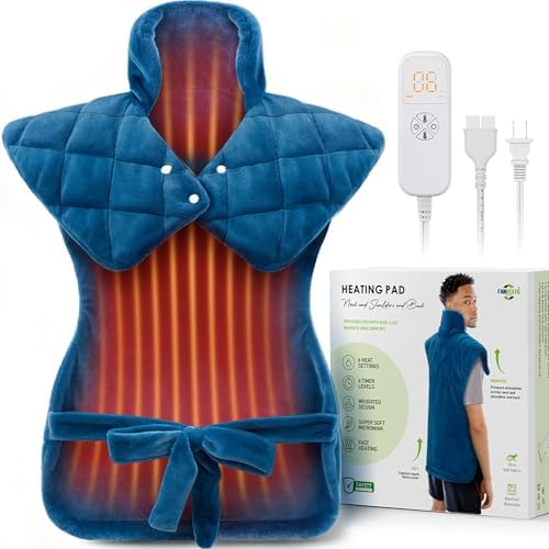 fanatato Weighted Electric Heating Pad for Neck Shoulders Back - Large Heat Pad with 6 Heat Settings & 4 Timers, Auto-Off, Machine Washable, Pain Relief Pad - Sky Blue