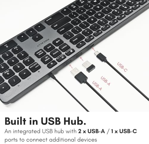 Macally Wired Keyboard for Mac with USB Hub (2X USB-A / 1x USB-C) - Compatible Backlit Apple Keyboard with Dual Interface - Auto OS Detection for Mac, MacBook Pro/Air, iMac, PC, Android, iPad, iOS