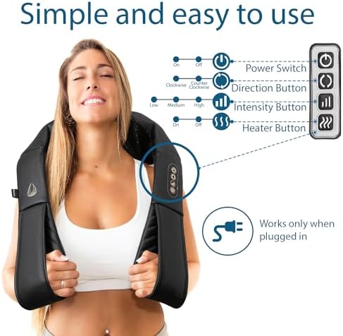 InvoSpa Shiatsu Massager with Heat - Deep Tissue Kneading Pillow for Neck, Shoulders, and Back - Electric Full Body Massage