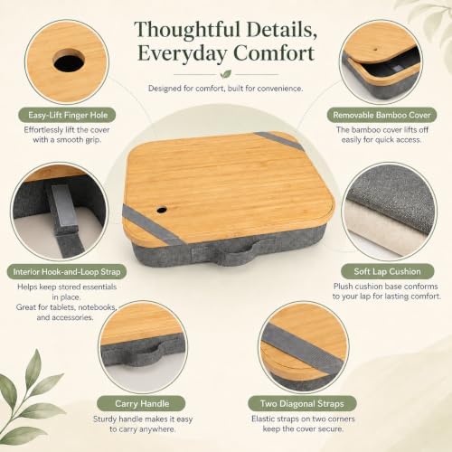 Mayjoy Bamboo Laptop Lap Desk with Storage, Removable Cover, Gray
