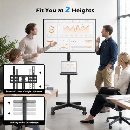 BONTEC Rolling TV Stand with Tilt,Mobile TV Stand Wheels for 23–65 Inch TVs