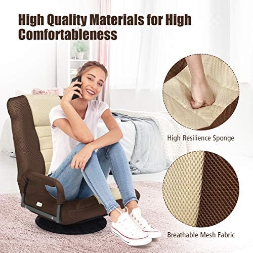 GIANTEX Floor Chair with 360 Degree Swivel Base, Adjustable Backrest, Lumbar Support, Armrest, Foldable Lazy Sofa Rocker for TV, Reading, Playing Video Games, Gaming Chair Floor, Beige/Brown