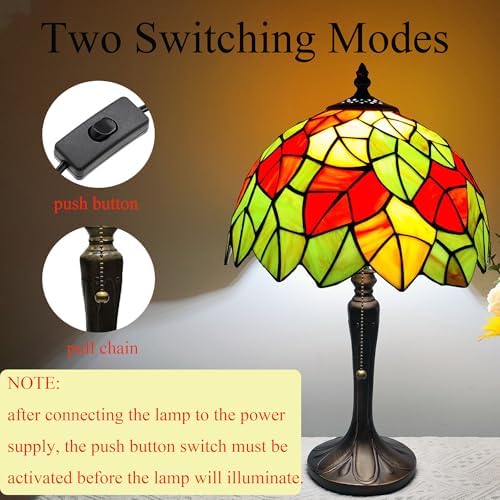 Tiffany Table Lamp Maple Leaves Stained Glass Reading Lamp for Bedroom Living Room Art Decor Bedside Nightstand Night Light for Home Office LED Bulb Included