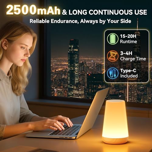 Auxmir Rechargeable Night Light, Touch Table Lamp with Remote, Light Brown
