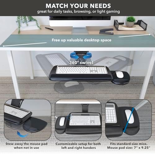 Mount-It! Under Desk Keyboard Tray, Adjustable Slide-Out Keyboard, Black