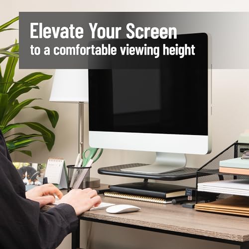 Mind Reader Monitor Stand, Ventilated Laptop Riser, Desktop Organizer, Metal, Set of 2, Black
