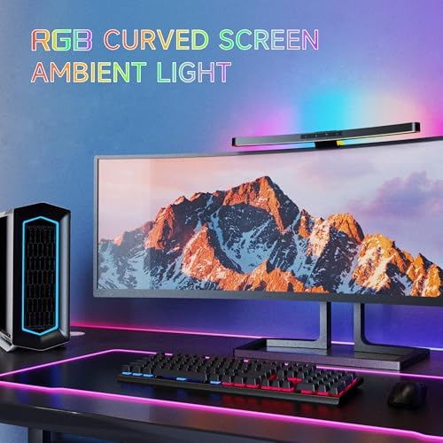 ONWAY Curved Monitor Light Bar with RGB Backlight, Wireless Remote Touch Control, No Glare Lamp with Camera Base for Gaming/Office Computer Setup