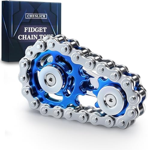 Fidget Spinner Toy for Adults Metal Figette Bike Chain for Adult Men Pain Stim ADHD Teen Cool Gadgets Quiet Desk Offices Anxiety Relief Items Stress Tool Sensory Spiky Easter Basket Stuffer - Blue