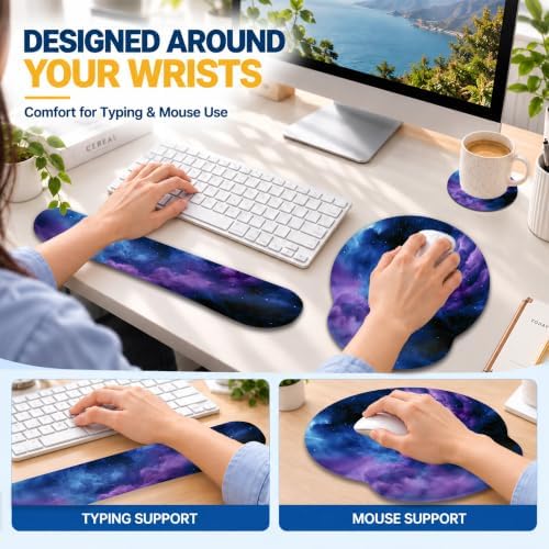 Starry Sky Wrist Rest Mouse Pad 3 Piece Set with Keyboard Rest and Coaster