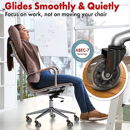 Office Chair Wheels Replacement Set of 5 - Desk Chair Casters for Hardwood & Carpet - Heavy Duty & Safe for All Floors - Universal Fit for Most Computer Gaming & Office Chairs - 3 Inch