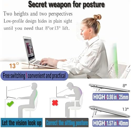 2PCS Laptop Stand Portable,Adjustable Laptop Riser, Ergonomic Cooling Mini Invisible Notebook Stand Riser for Desk Computer Keyboard MacBook Universal 10-17 Inch (Silver)