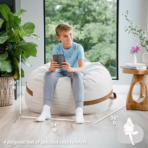 Big Joe Fuf 4Ft Foam Bean Bag Chair with Removable Cover for Kids, Teens, Sandstone Textured Boucle, 4 Foot Large Reading and Gaming Seat