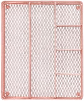 Annova Desk Top Organizer Tray for Office Organization - Metal Mesh - Storage Tray with Dividers for Pens, Desktop Accessories, Bathroom, Kitchen, Makeup and Office Supplies (Large, Light Pink)