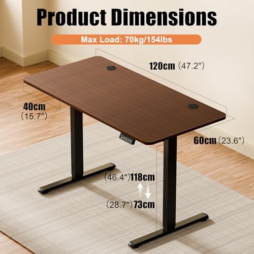 47"x24" Standing Desk, Height Adjustable Sit-Stand Home Office, Walnut