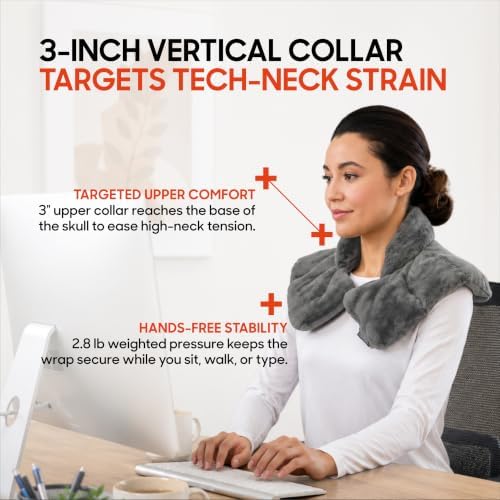 Sharper Image Heated Neck & Shoulder Wrap - Microwavable Warm & Cooling Plush Pad, Scented Aromatherapy (100% Natural Lavender & Herb Spa Blend), Pain Tension Headache Relief Therapy, Gift for Women