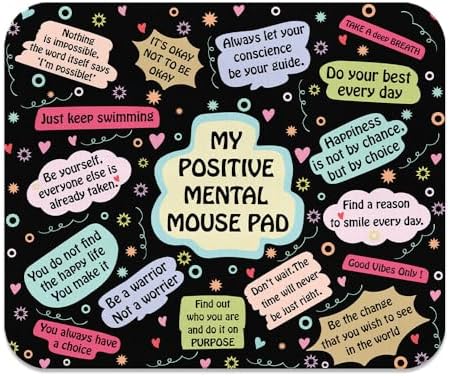 Non-Slip Rectangle Mousepad, WIRESTER Positive Mental Quotes Black Background Mouse Pad for Home, Office and Gaming Desk