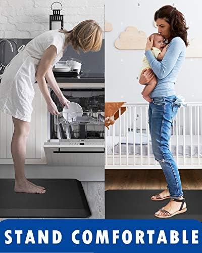 Anti Fatigue Standing Desk Pad - Comfort Floor Mat for Kitchens, Standing Desks and Garages, Relieves Foot, Knee, and Back Pain, Thicken Core Foam Phthalate Free (18x24x3/4-Inch, Black)