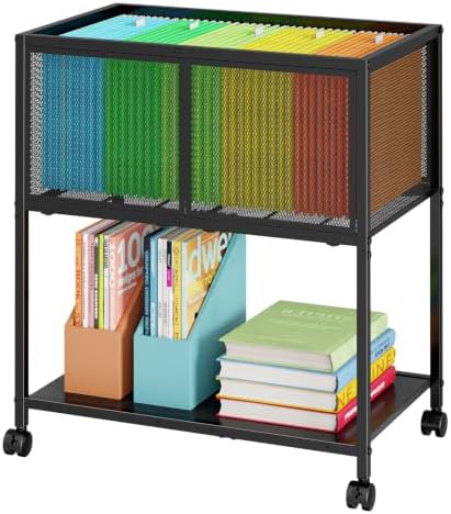 Hongtamoya Rolling File Cart, Mobile File Cabinet Fits Letter Size, Black