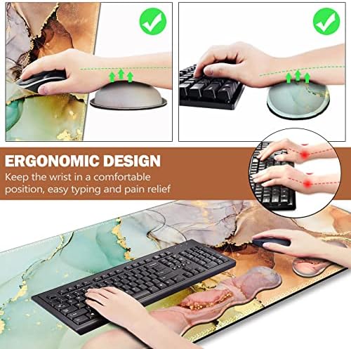 Upgraded Extended Gaming Mouse Pad, Keyboard Wrist Rest Pad, Wrist Support Mousepad Set, Artso Large Rubber Base Stitched Edges Desk Pad (35 x15.5 in) for Office, Home,Abstract Art Marble