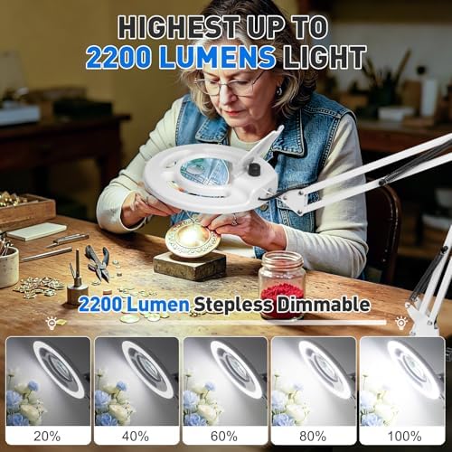 KIRKAS Magnifying Glass with Light, 2,200 Lumens Magnifying Lamp 12X 30X