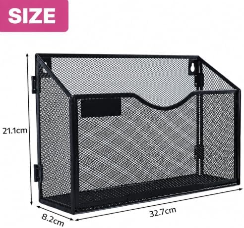 1 Pocket Mesh Wall File Holder Organizer Office Hanging File Folder Magazine Rack (Black)