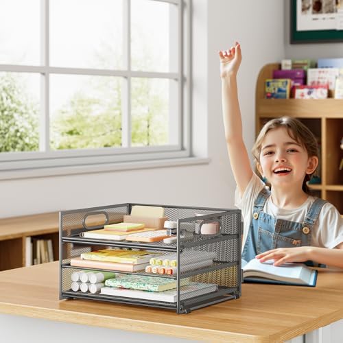 Paper Organizer for Desk,3 Tier Trays for Classroom File Folder,Gray