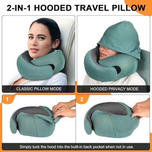 Travel Pillow - Hooded Neck Pillow Airplane Memory Foam Filling